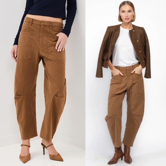 Nili Lotan Shon Pant Rust Brown Barrel Leg Cotton Twill Size 6 - Picture 2 of 10